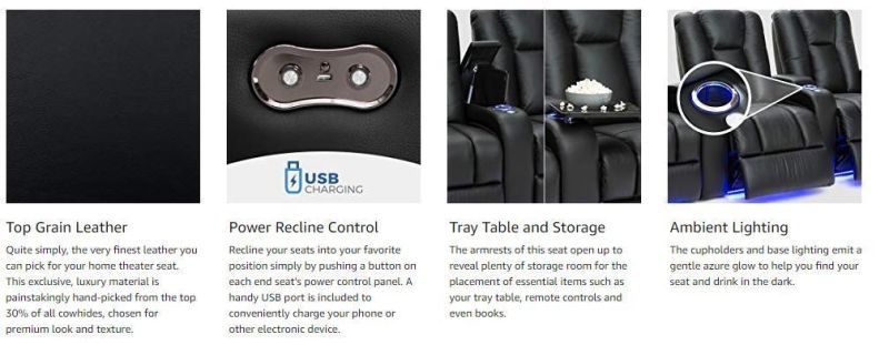 Jky Furniture Luxury Air Leather Home Theater Sofa Set with LED Light and Massage Function