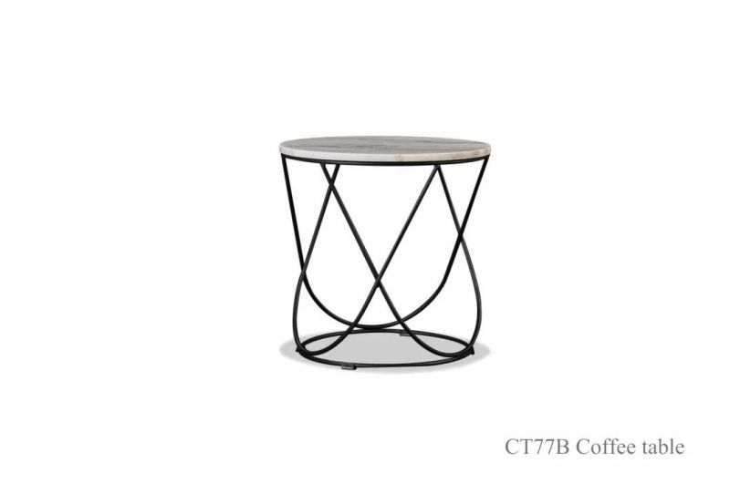 CT77A Coffee Table /Natural Marble/Natural Steel Coating Base