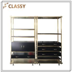 Wooden Veneer Stainless Steel Shelf Display Stand