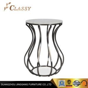 Luxury Vase Shape Silver Metal Frame Living Room Side Table with Marble Top