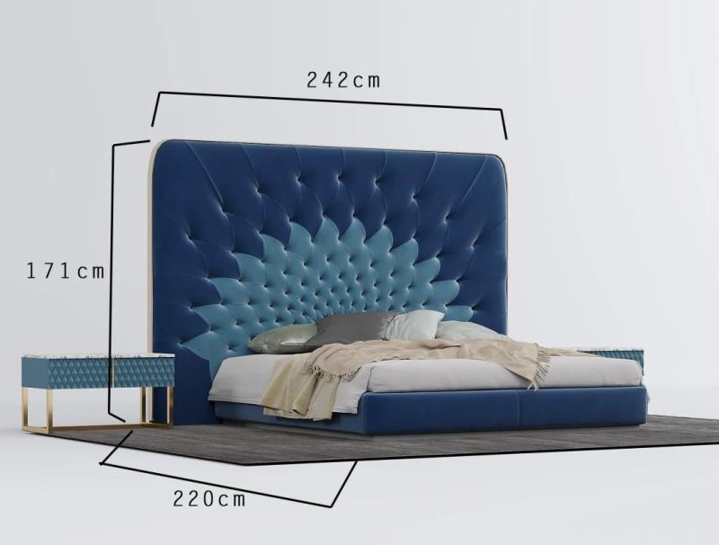 High End Factory Wholesale Modern Luxury Home Villa Modern Bedroom Furniture Wood King Size Bed with Tufted Buttons