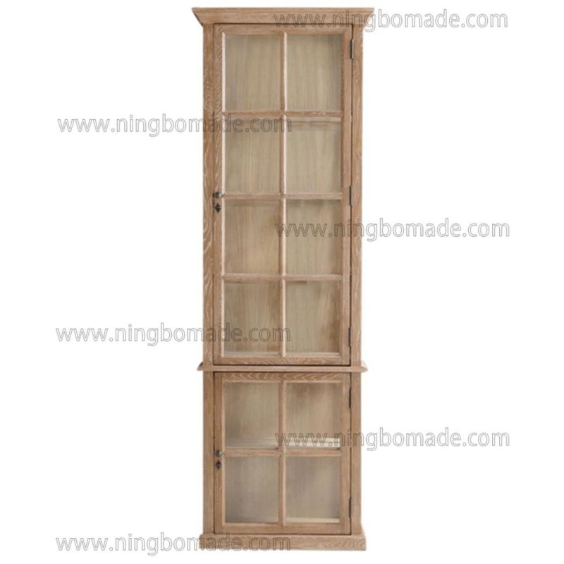 Latest Design Superior Quality Furniture Antique Corner Colletion Solid Oak Wood Nature Oil Glass Doors Cupboard Hutch Cabinet