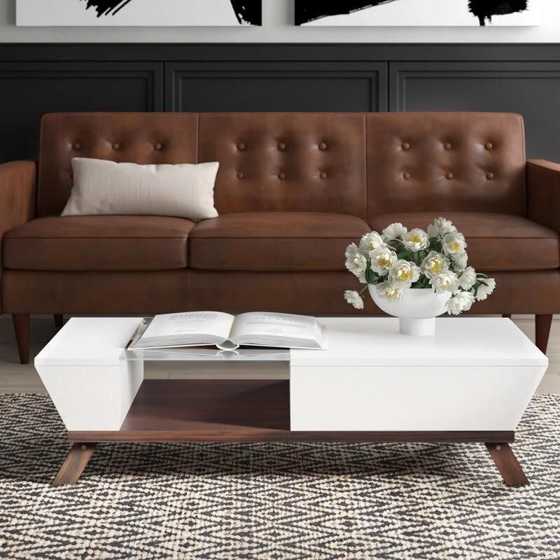 Wood Storage Ehite Coffee Table Furniture with Storage Shelf for Living Room