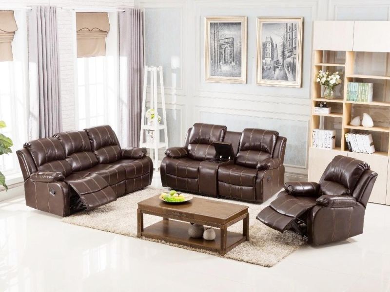 Jky Furniture Luxury Design Top Grain Leather Manual Recliner Sofa Set for (3+2+1) with Over-Filled Cushion and Customizable Functions