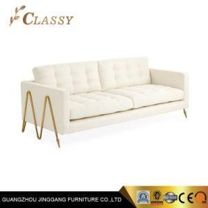 White Fabric Sofa in Metal Design Base for Living Room Furniture