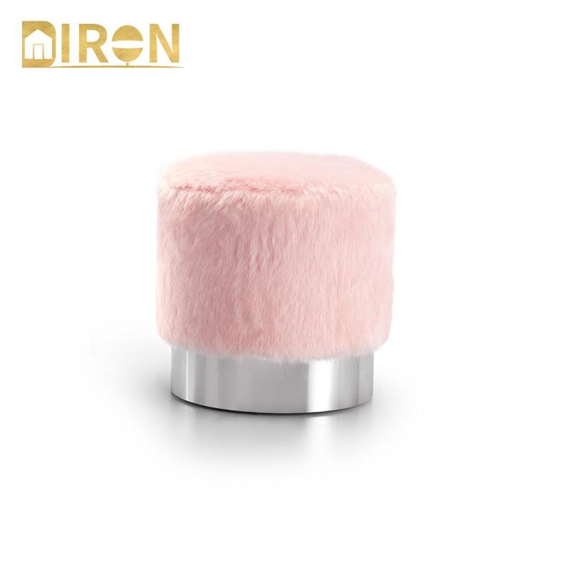 Modern Luxury Elegant Nordic Foot Stool Sofa Gold Stainless Steel Legs Round Velvet Small Ottoman Stool