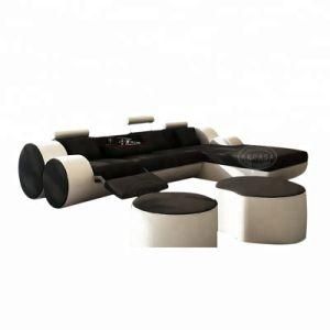 Black with White Design L Shape Modern Sofa Leather Furniture