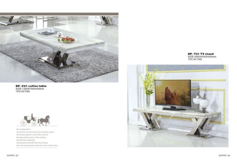 European Design Artificial Marble TV Stand with Stainless Steel Bottom Column
