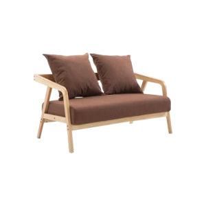 Modern Simple Solid Wood Fabric Sofa 2 Seats Sofa Coffee Color for Living Room Furniture