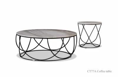 CT77A Coffee Table&#160; /Natural Marble/Natural Steel Coating Base