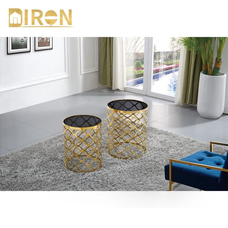 Luxury 8mm Tempered Clear Glass Round Nesting Side Table Set of Two Modern Coffee Tables