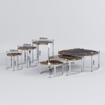 Italian Luxury Style Living Room Center Gold Stainless Steel Marble Top Coffee Shope Table Modern Furniture