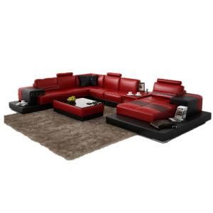 European Style L Shape Red Leather Sofa for Hotel