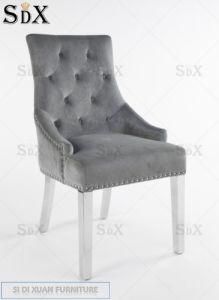Crystal Back Grey Velvet Dining Chair with Polished Stainless Steel
