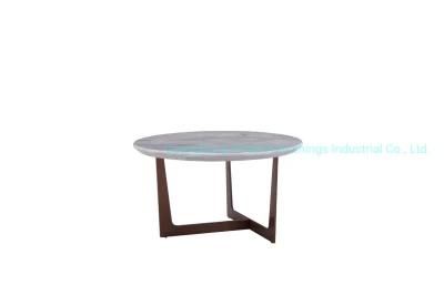 Gray Marble Top Side Table with Stainless Steel