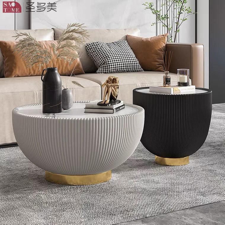 New Style Home Furniture Living Room Coffee Table Metal PU Leather Round Side Table Bedroom Table Melamine Laminated Tea Table