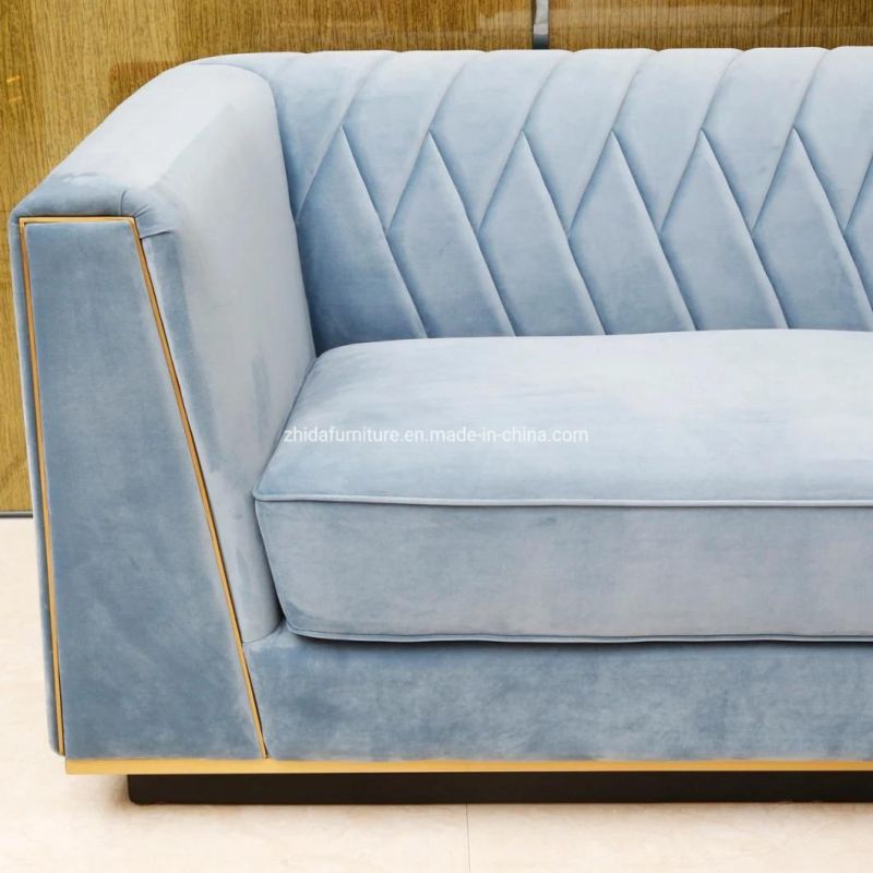 Luxury Metal Brass Color Home Velvet Living Room Sofa