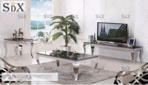 Metal Dining Room Furniture Glass Top Stainless Steel Leg Coffee Side Tea Table