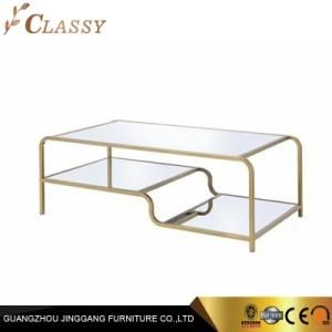 Home Livingroom Tempered Glass Coffee Table in Curved Golden Metal Frame
