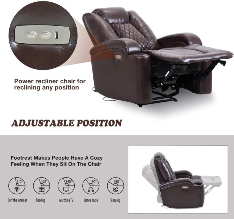 Jky Furniture Leather Home Theater Power Recliner Seating Set with Customerization Functions