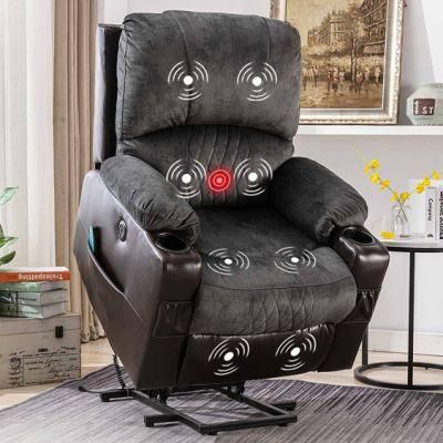 Jky Furniture Leather Matching Fabric Power Lift Chair with 8 Points Vibration Massage and Heating Functions for The Elderly
