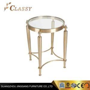 Luxury Modern Hotel Round Glass Top with Golden Matal Frame Legs