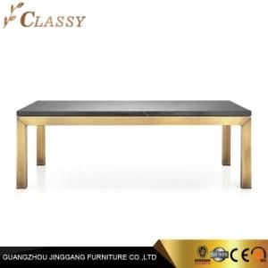 Rectangular Black Marble Top Coffee Table with Metal Base