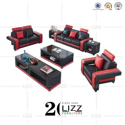 Modern Nodic Style Sectional Furniture Living Room Genuine Leather Sofa with TV Table