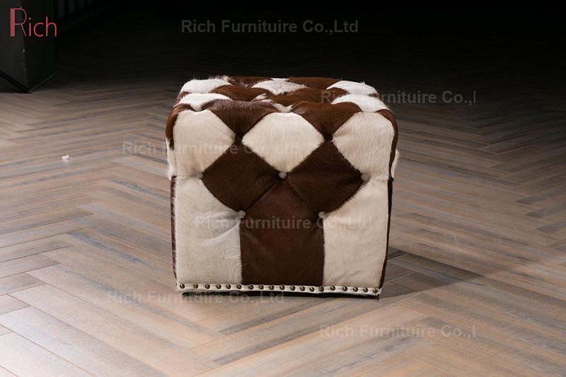 Cowhide Fur Furniture Ottoman Footstool Pouf for Living Room Hotel Usage