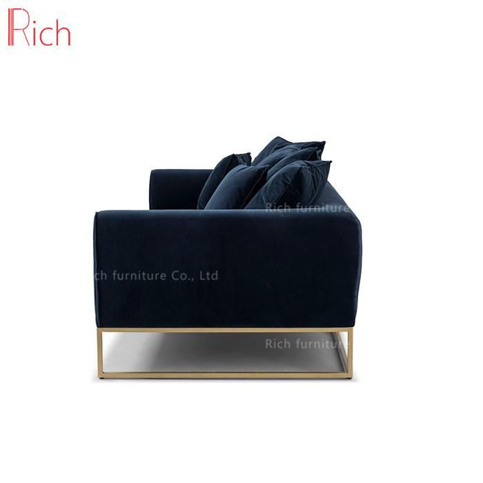 Factory Direct Sale Blue Velvet Sofa Classic Wood Frame Sofa Set