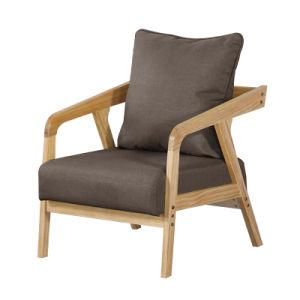 Modern Simple Solid Wood Fabric Sofa 1 Seat Sofa Coffee Color for Living Room Furniture
