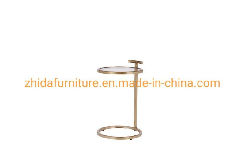 Chinese Contemporary Style Classic Marble Glass Golden Side Table