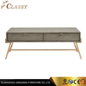 Modern Wooden Coffee Table with Storage Drawer in Golden Leg