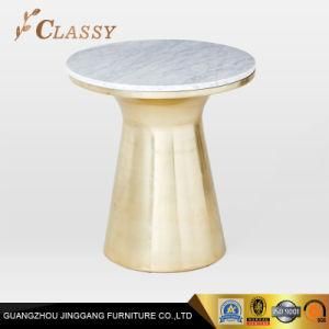 Antique Polished Stainless Steel Base with Marble Topped Side Table
