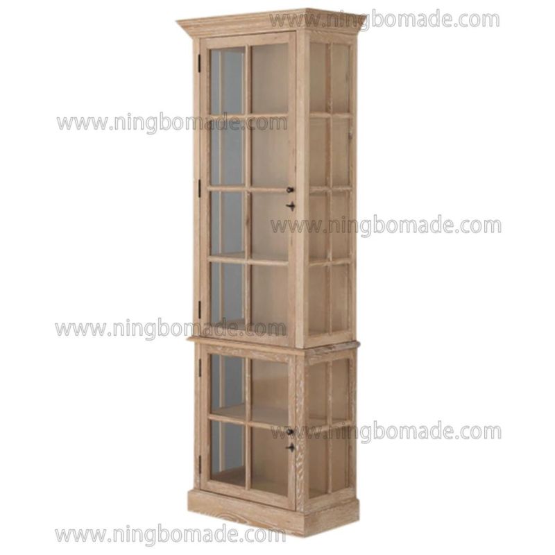 Latest Design Superior Quality Furniture Antique Corner Colletion Solid Oak Wood Nature Oil Glass Doors Cupboard Hutch Cabinet