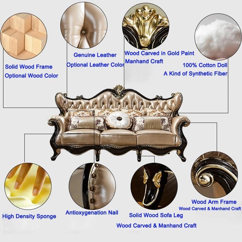 Leather Sofa with Optional Wood Sofa Seat for Home Furniture