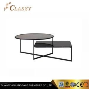 Modern Glass Coffee Table Marble Coffee Table with Metal Bae for Living Room