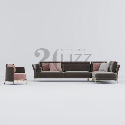 China Furniture Maker Modern Sectional Pink Fabric L Shape Sofa Leisure Living Room Velvet Chaise