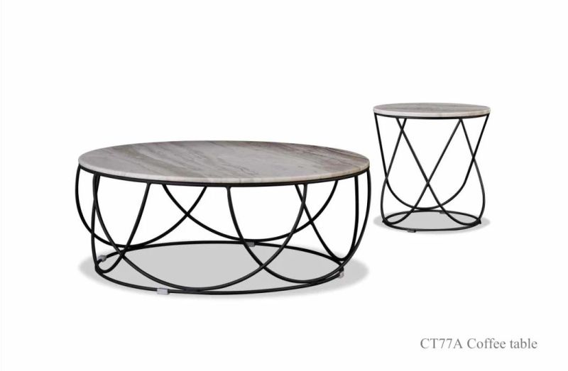 CT77A Coffee Table /Natural Marble/Natural Steel Coating Base