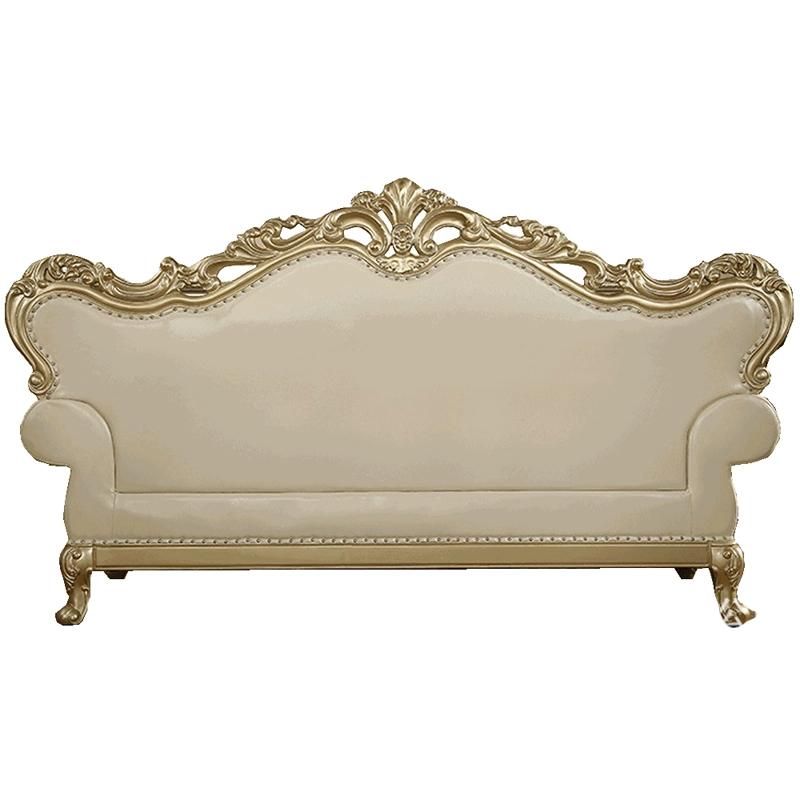 Wood Carved Classic Leather Sofa in Optional Sofas Seats and Couch Furniture Color