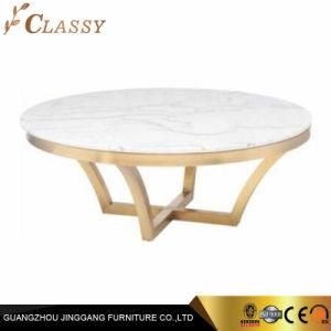 Classy Stainless Steel Smooth Round White Marble Coffee Table
