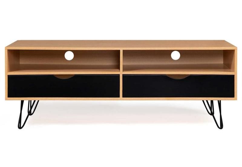 Simple Vintage TV Cabinet with Metal Feet and Wooden Drawers 0381