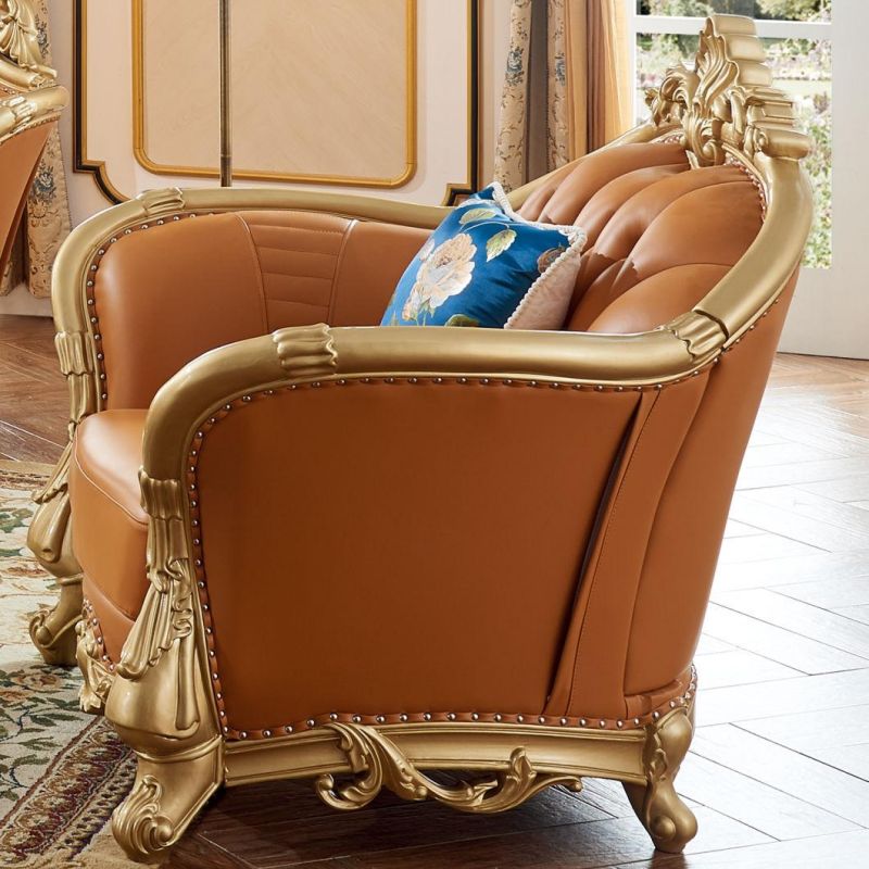 Royal Leather Sofa with Wooden Table for Living Room Furniture
