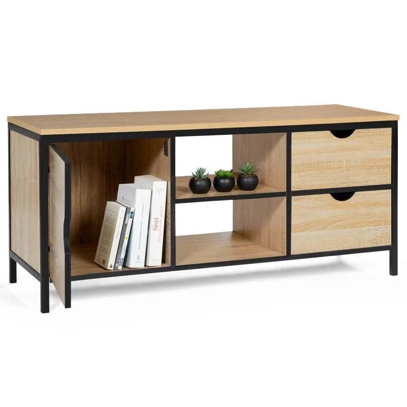Industrial Style Simple Steel-Wood Combined TV Cabinet with Double Drawers 0384