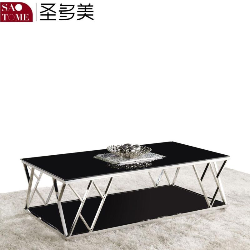 Modern Unique Black Glass Face Three-Layer Nest Table