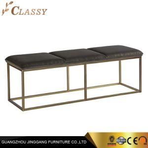 Modern Italian Leather Fabric Ottoman Bench with Metal Frame for Hotel