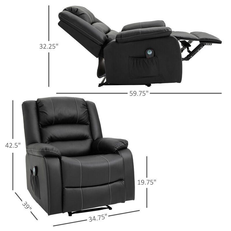 Jky Furniture Leather Manual Recliner Chair with Big Wingback and Inner Seat Width