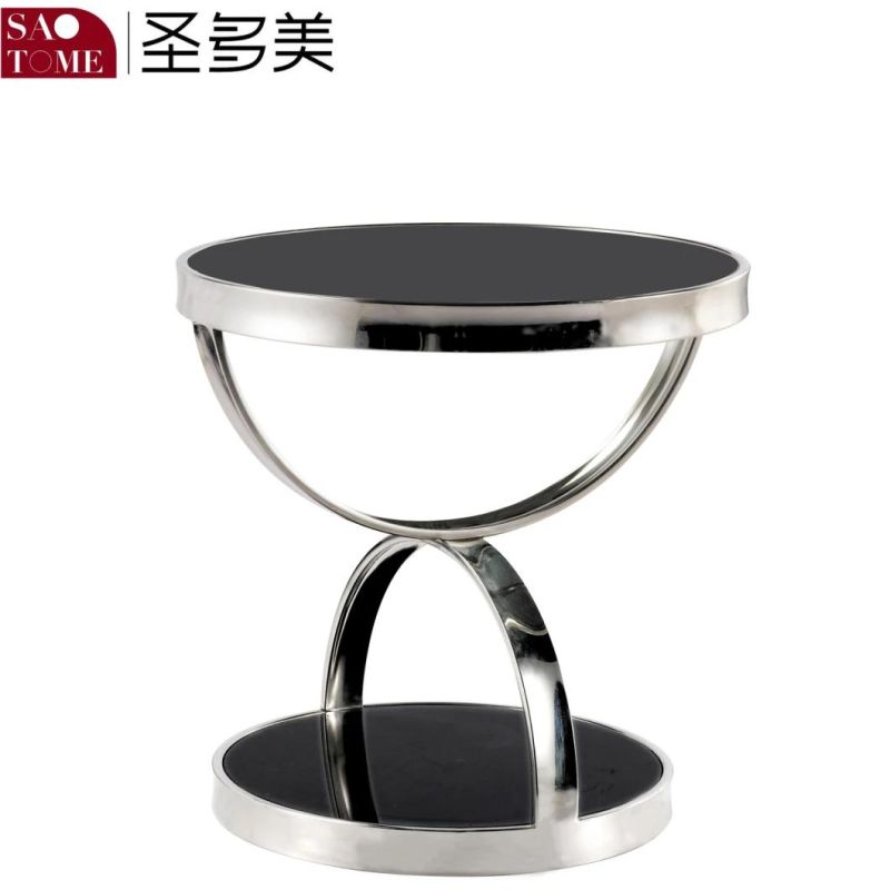 Modern Furniture Set Round Metal Glass Surface Round End Table