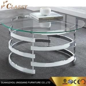 Contemporary Silver Tempered Glass Round Coffee Table