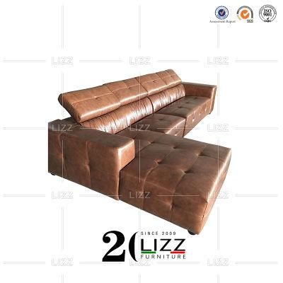 2022 Latest Modern Leisure Home Furniture European Living Room Adjustable Brown Genuine Leather Sofa